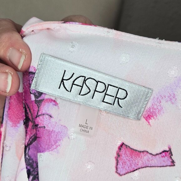 Pink Floral Chiffon Blouse with lining by Kasper Sz Lg, Excellent Pre-Owned Cond - Picture 5 of 6